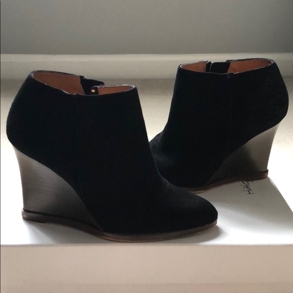 Black suede ankle booties/wedges